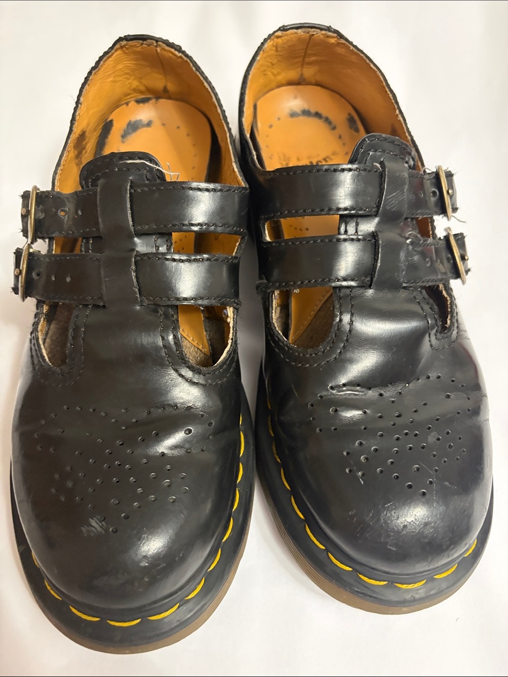 Dr Martens Polley 12916 Mary Jane Black Leather Buckle Shoes Size 7